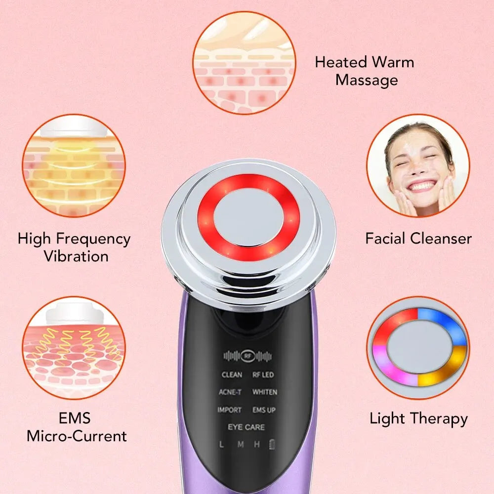 7 in 1 Face Lift Devices EMS RF Microcurrent Skin Rejuvenation Women Facial Massager Light Therapy Anti Aging Wrinkle Beauty