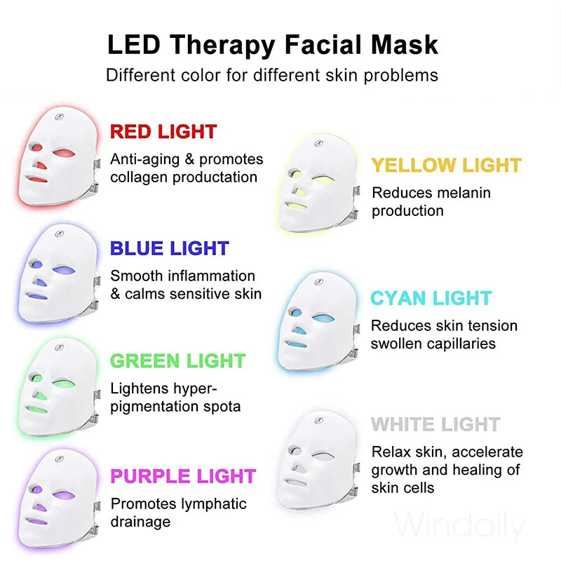 7 Colors Wireless Led Face Mask Therapy Photon USB Recharge Facial Mask For Anti Aging Skin Rejuvenation Skin Care Beauty Device